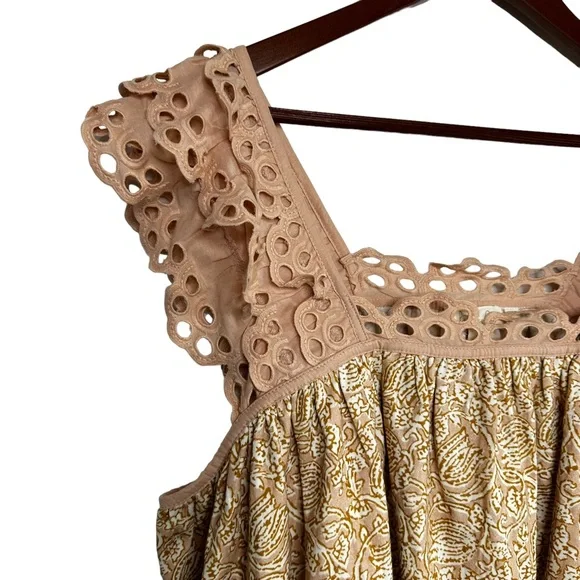 Anthro Let Me Be Eyelet Swing Top Sz XL Sleeveless Tiered Silhouette Boho Dreamy - Picture 4 of 16